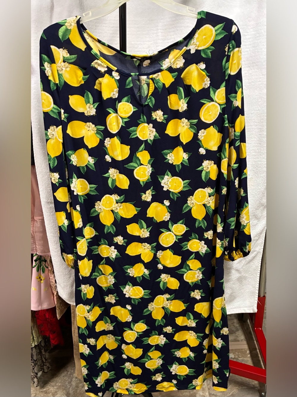 Avon black Long-Sleeve Lemon Print Shift Dress (never worn)